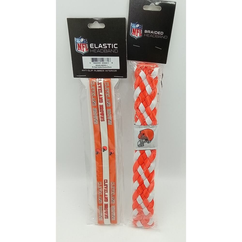 Cleveland Browns NFL Set of 3 Elastic Headbands and Braided Headband